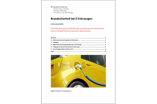 Titelblatt "Brandsicherheit bei E-Fahrzeugen"