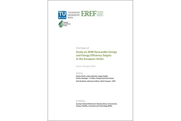 Titelblatt "Final Report of Study on 2030 Renewable Energy and Energy Efficiency Targets in the European Union"