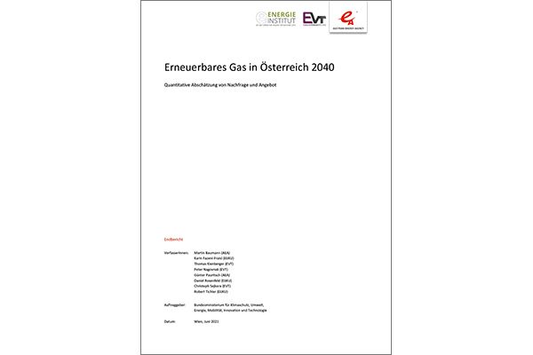 Titelblatt der Studie "Erneuerbares Gas in Österreich 2040"