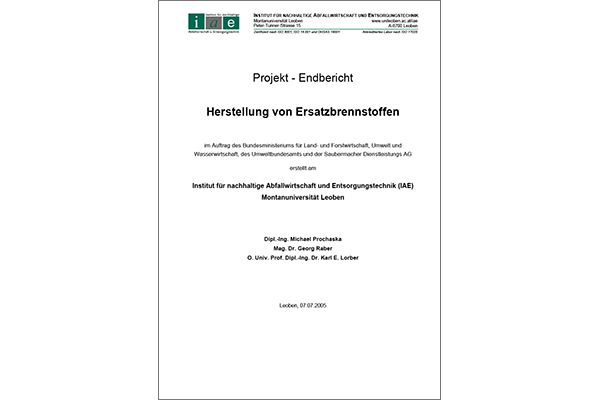 Titelblatt "Herstellung von Ersatzbrennstoffen"