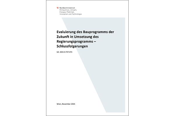 Titelblatt "Evaluierung des Bauprogramms der Zukunft in Umsetzung des Regierungsprogramms"