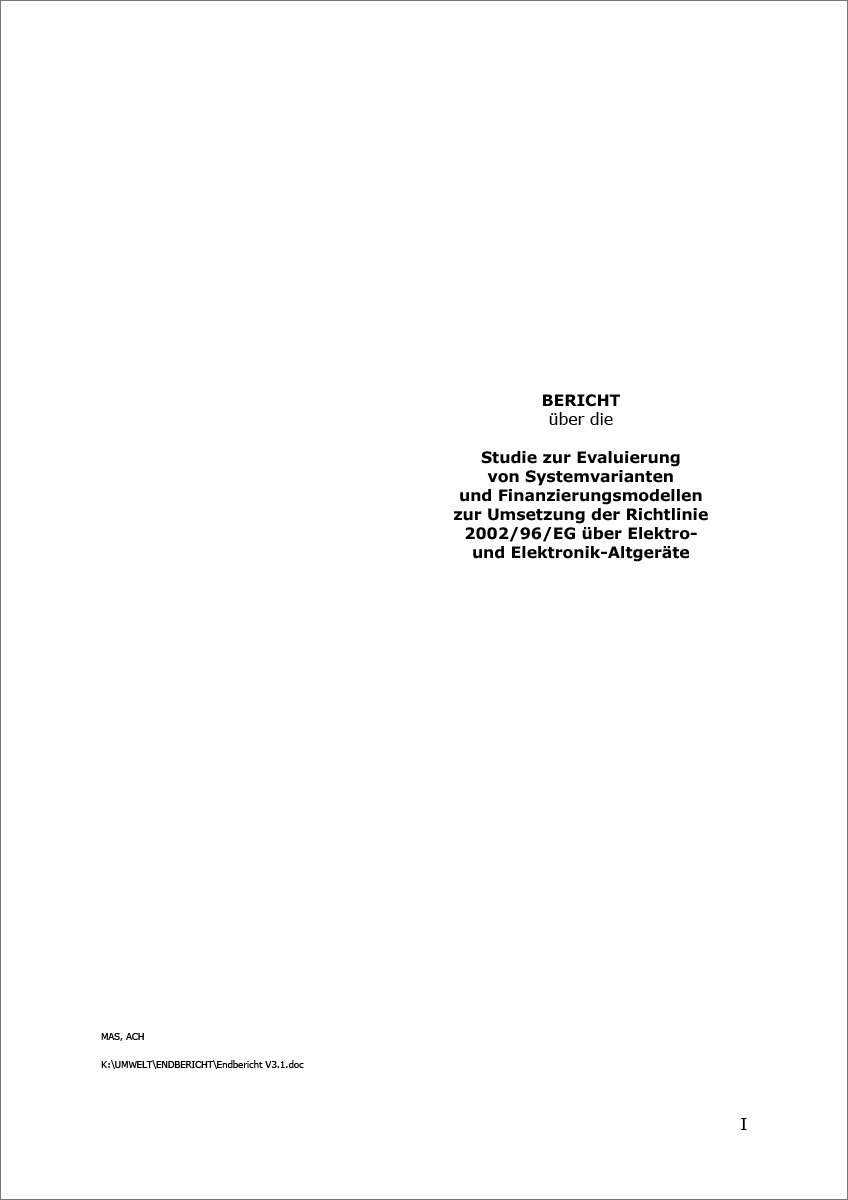 Titelblatt "Evaluierung von Systemvarianten und Finanzierungsmodellen"