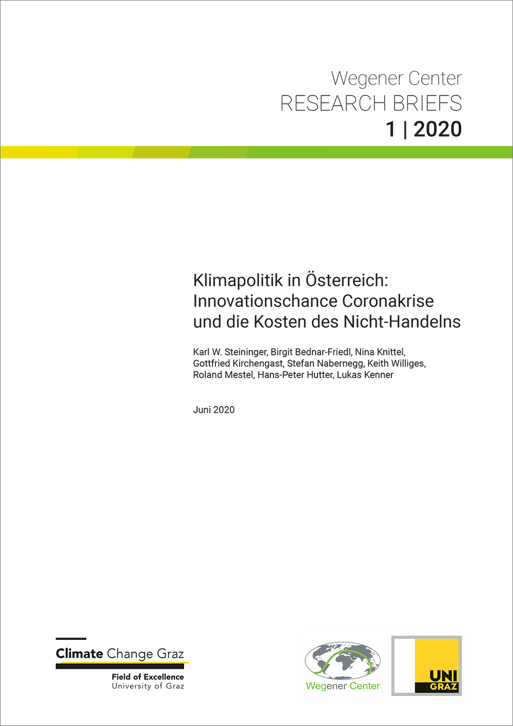Titelblatt der Studie „Klimapolitik in Österreich: Kosten des Nicht-Handelns“ 