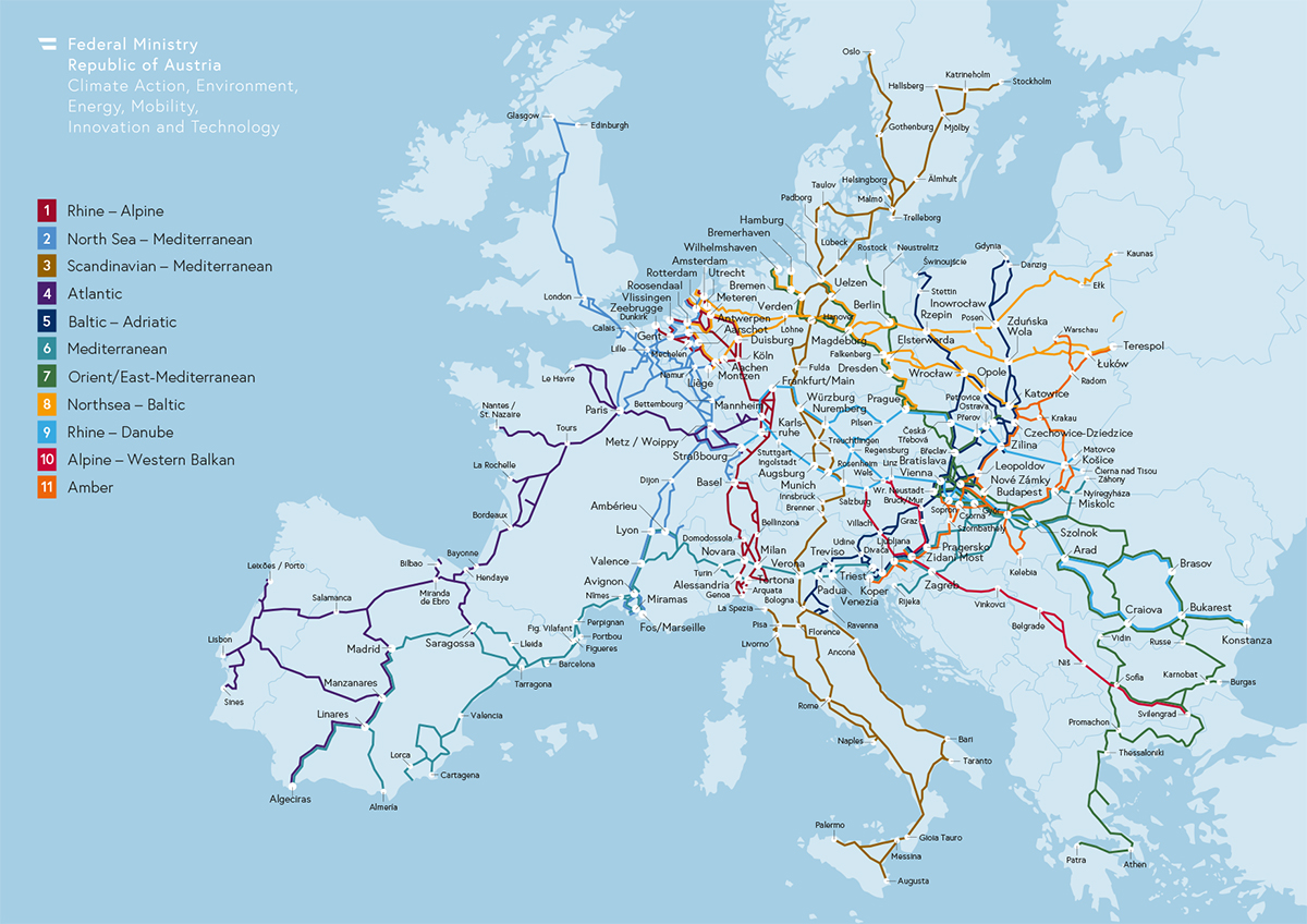 Map of the EU Rail Freight Corridors