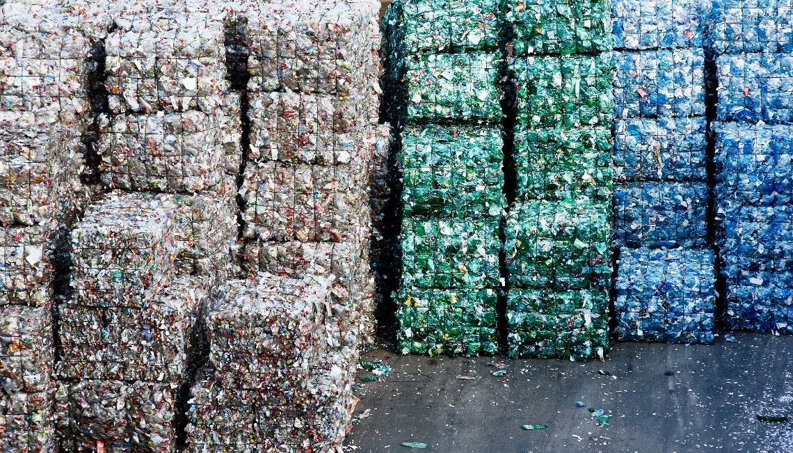 Packages of plastic bottles for recycling