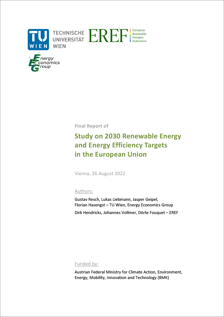 Titelblatt "Final Report of Study on 2030 Renewable Energy and Energy Efficiency Targets in the European Union"