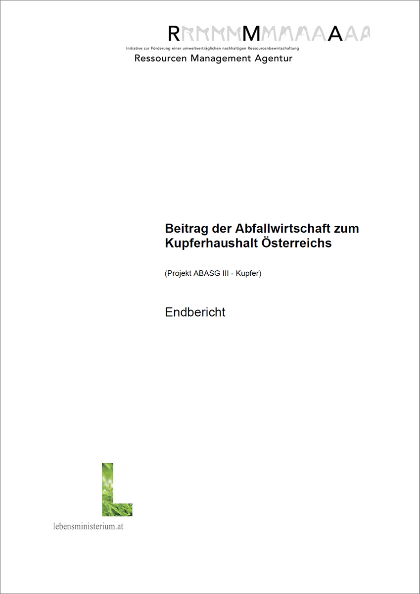 Titelblatt "Beitrag der Abfallwirtschaft zum Kupferhaushalt Österreichs"
