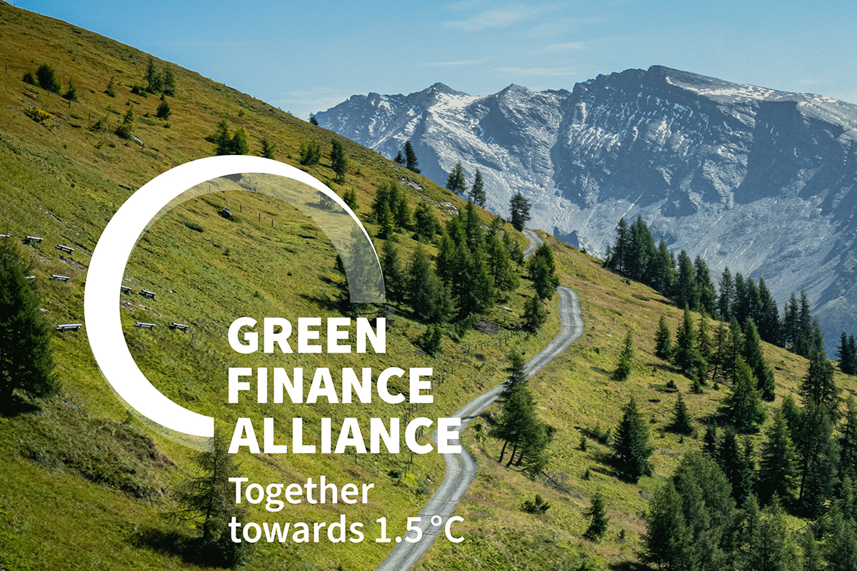 Landschaft um Heiligenblut (Österreich) mit Logo Green Finance Alliance