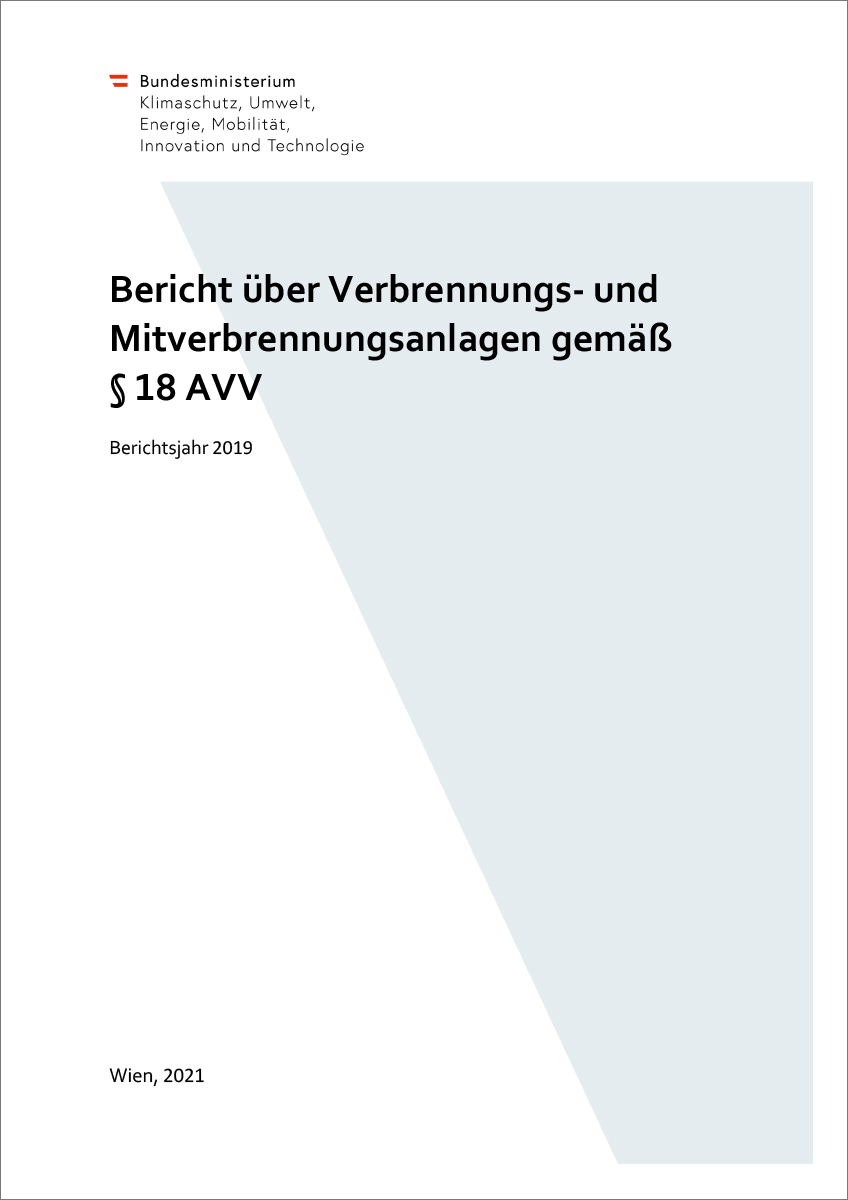 Titelblatt "Bericht über Verbrennungs- und Mitverbrennungsanlagen gemäß § 18 AVV"