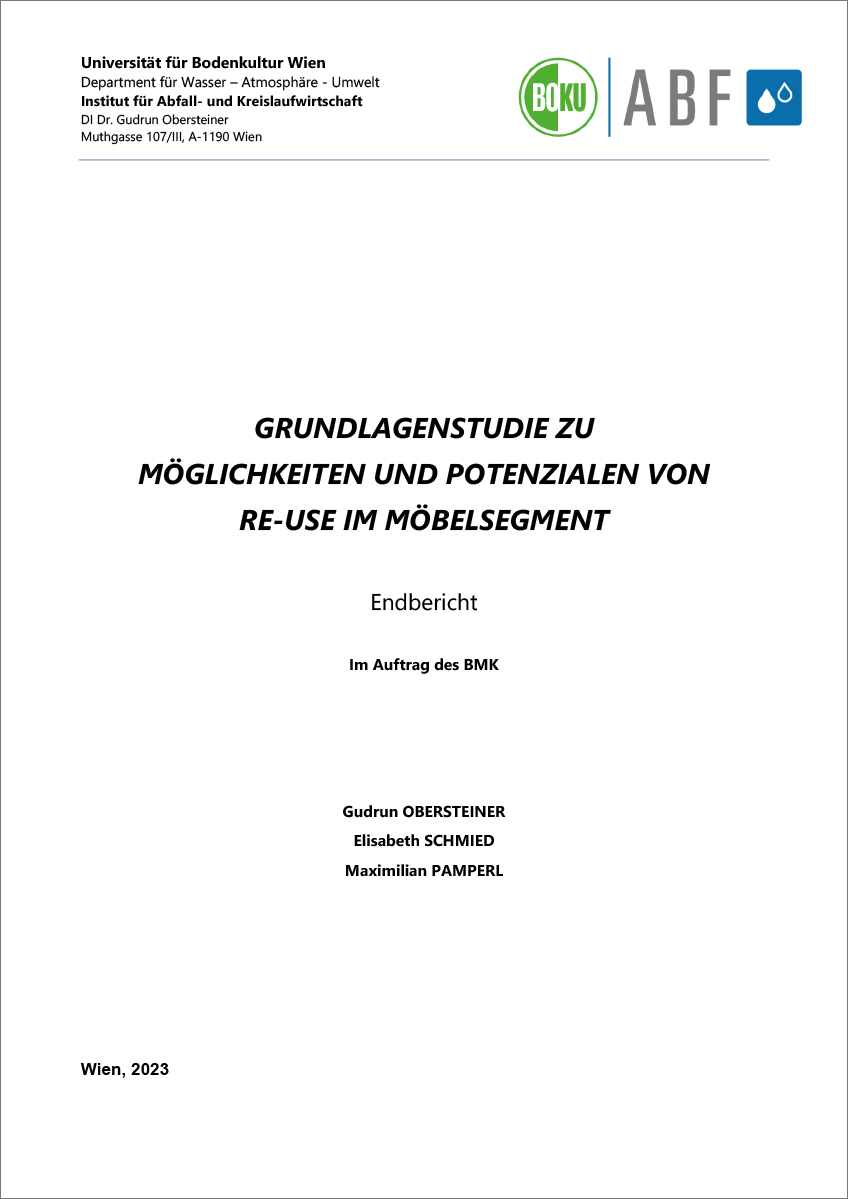 Titelblatt "Grundlagenstudie zu Möglichkeiten und Potentziale von Re-Use im Möbelsegment"