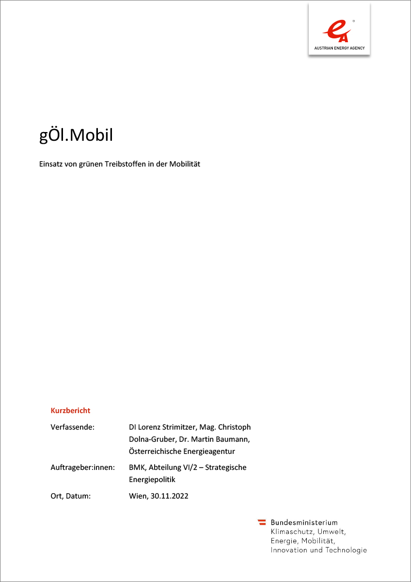 Titelblatt "gÖl.Mobil - Einsatz von grünen Treibstoffen in der Mobilität"