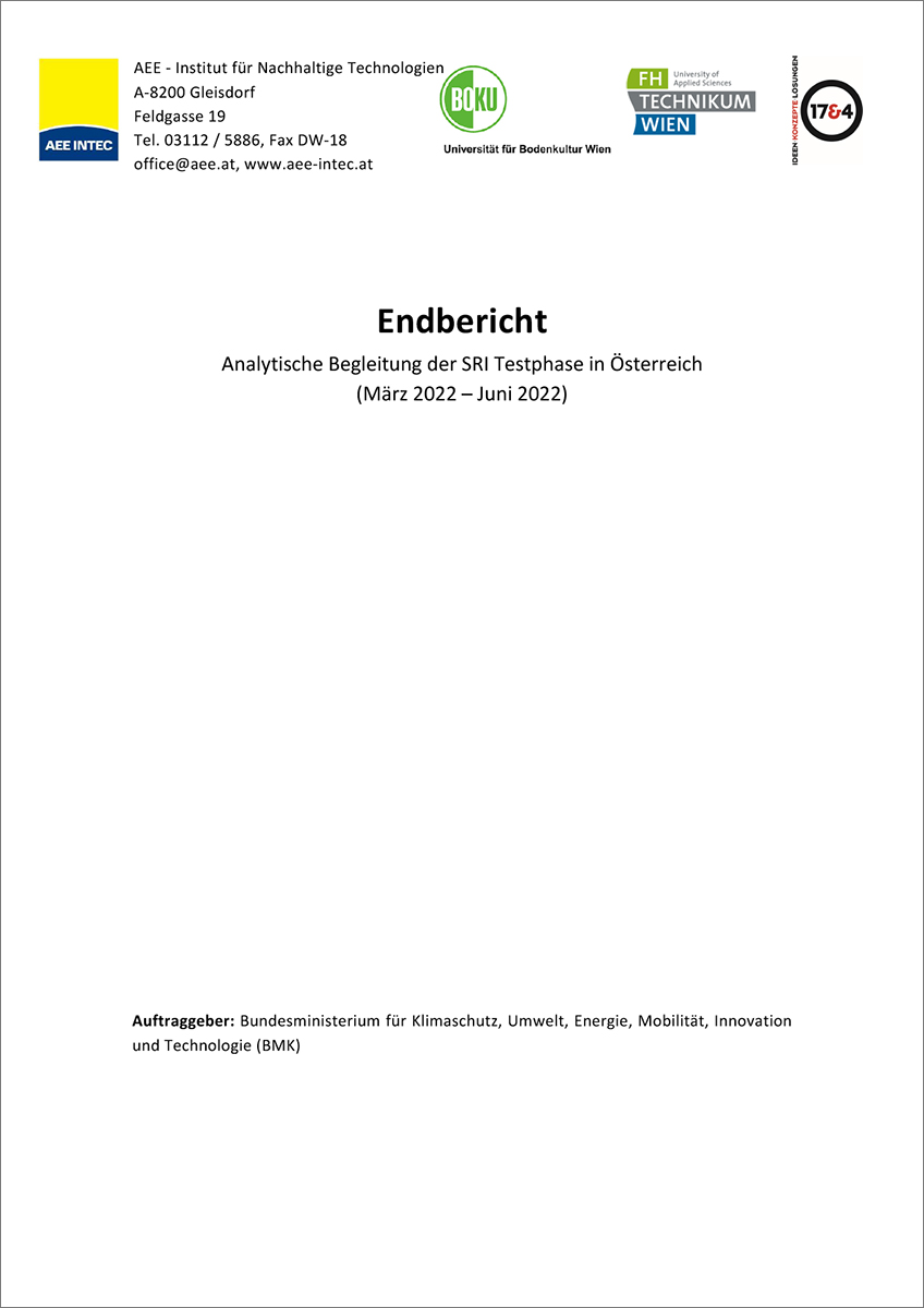 Titelblatt  "Analytische Begleitung der SRI Testphase in Österreich"