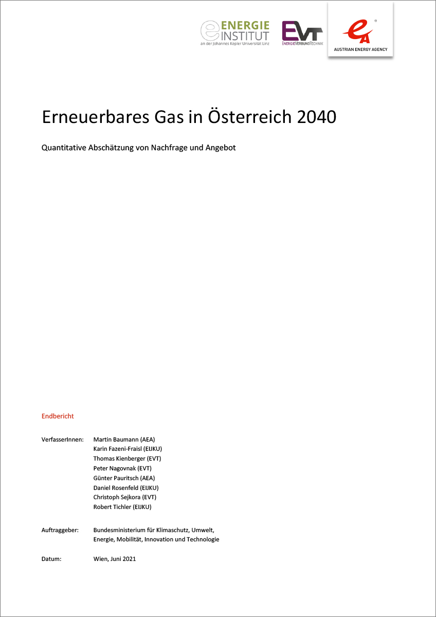 Titelblatt der Studie "Erneuerbares Gas in Österreich 2040"