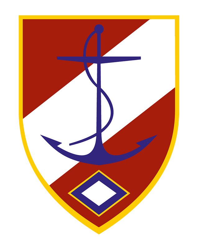 Dienstabzeichen der Schifffahrtsaufsicht: Anker auf rot-weiß-rotem Hintergrund