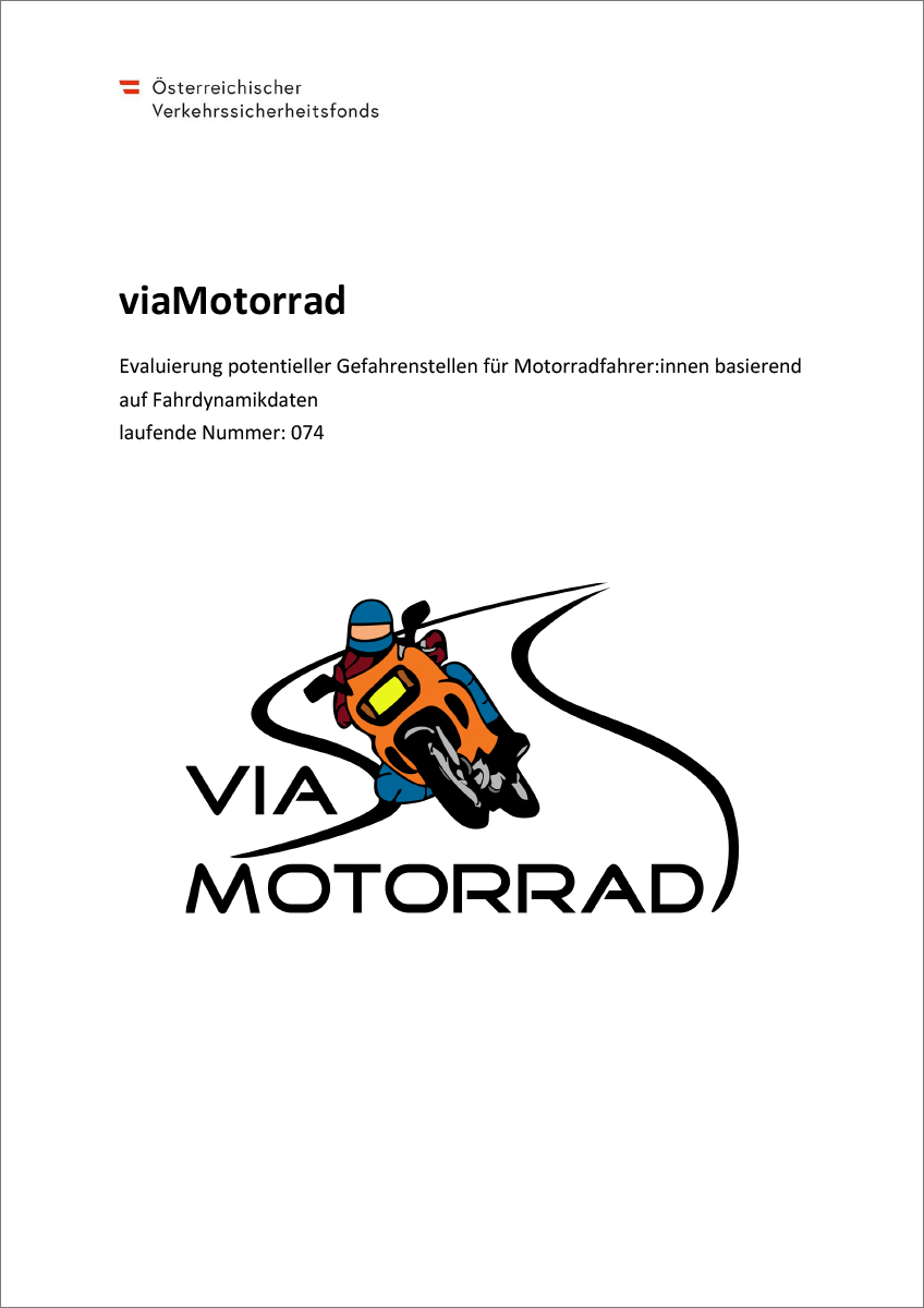 Titelblatt "Evaluierung potentieller Gefahrenstellen für MotorradfahrerInnen basierend auf Fahrdynamikdaten"