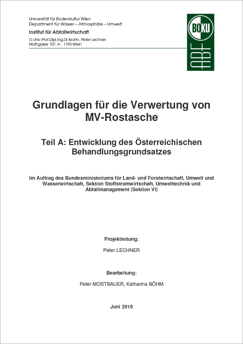 Titelblatt "Grundlagen für die Verwertung von MV-Aschen, Teil 1"
