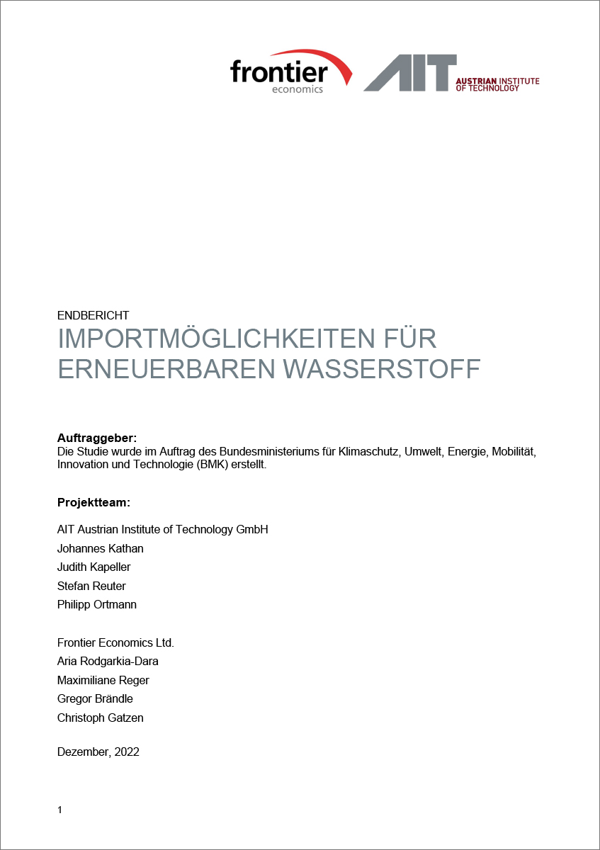 Titelblatt "Importmöglichkeiten für erneuerbaren Wasserstoff"