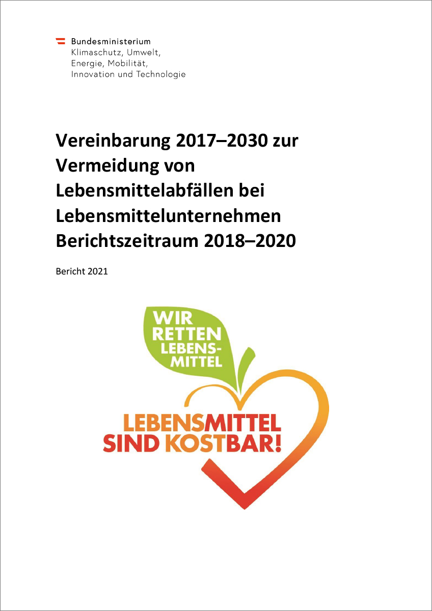 Titelblatt "Vereinbarung 2017–2030 zur Vermeidung von Lebensmittelabfällen bei Lebensmittelunternehmen Berichtszeitraum 2018–2020"