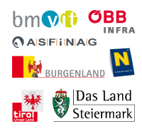 Logos: Bundesministerium für Verkehr, Innovation und Technologie; ÖBB Infrastruktur; Land Burgenland; Land Niederösterreich; Land Tirol; Land Steiermark.